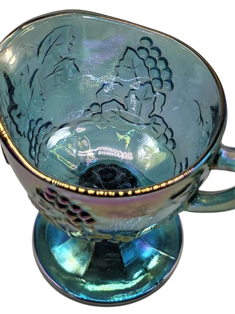 Vtg Colony Indiana Glass Blue Carnival Glass Harvest Grape Footed Creamer 1970s - Picture 5 of 7